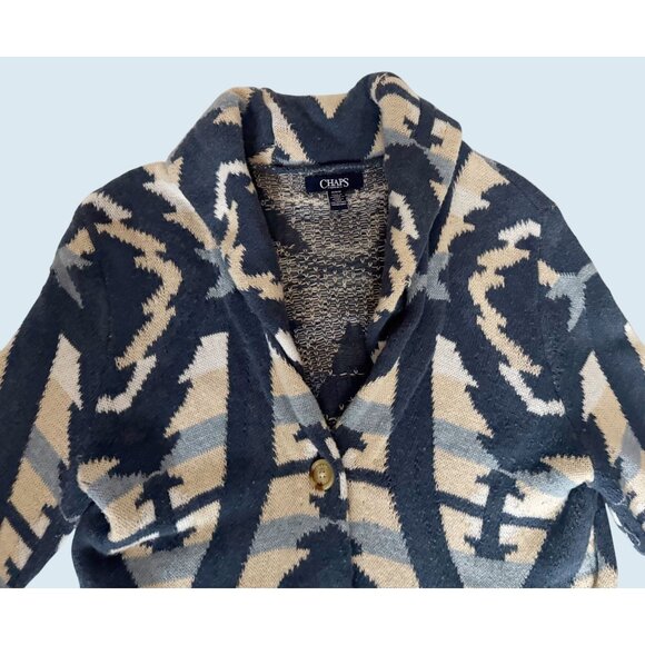 CHAPS Southwest Inspired Shawl Collar Cardigan Sweater Sz M - Picture 3 of 8